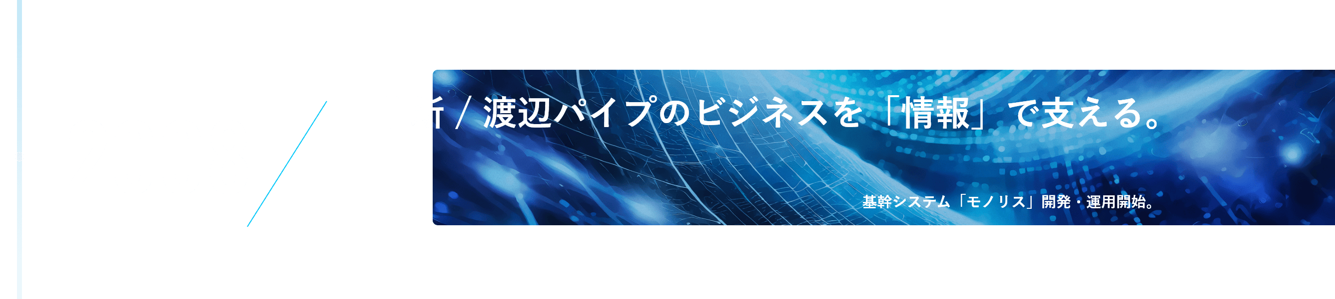 2008年。革新、渡辺パイプの美に寝巣を情報で伝える。基幹システム「モノリス」の開発・運用開始。